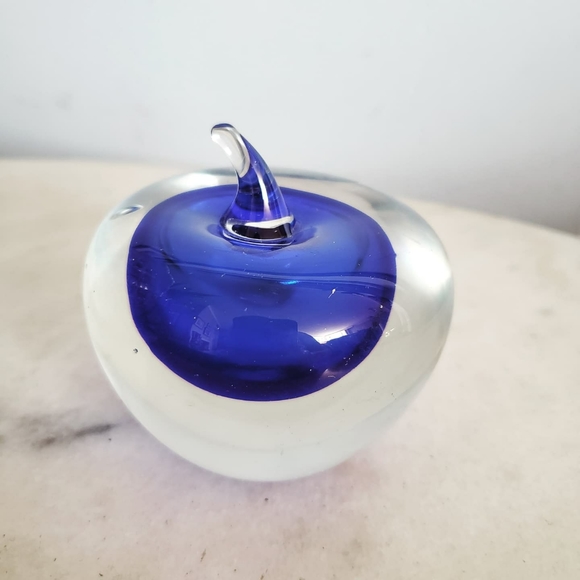 Blue Clear Crystal Apple Paperweight